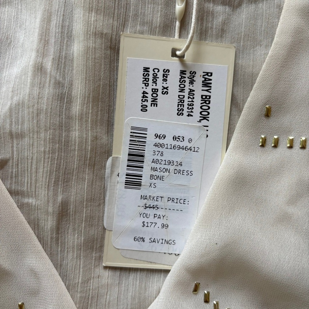 Ramy Brook Mason Dress XS Bone Studded Smocked Midi Boho A0219314 New - Picture 4 of 11